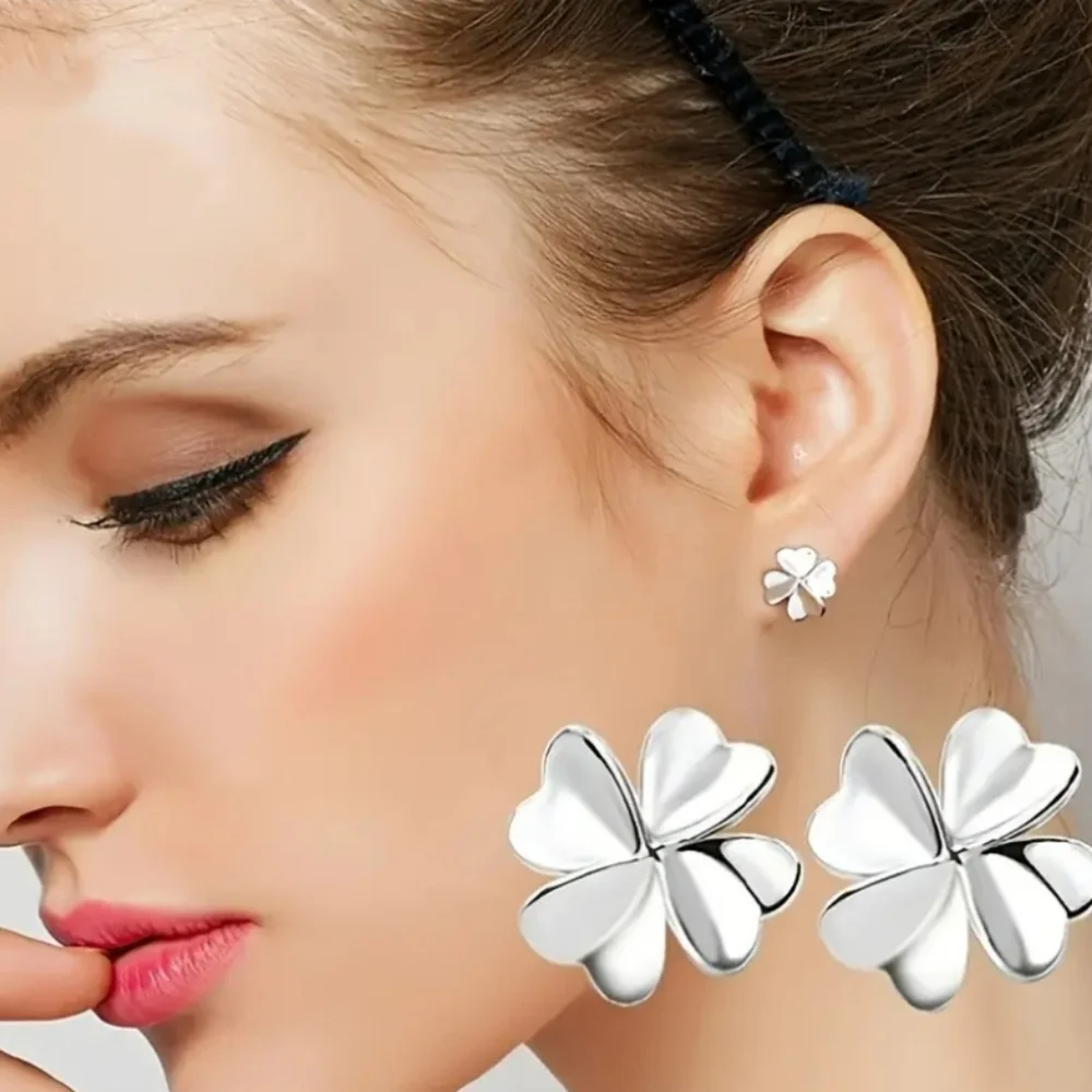 Four Leaf Clover Silver Earrings